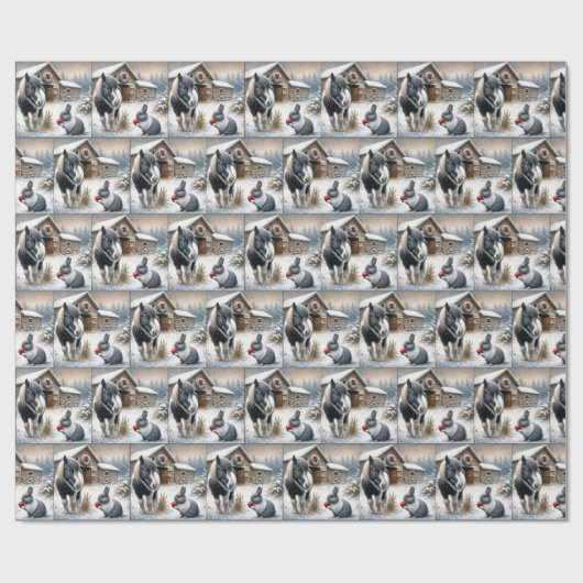 Kerst Pony en konijn met een appel Cadeaupapier (Vlak)