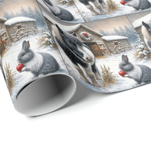 Kerst Pony en konijn met een appel Cadeaupapier (Rol Hoek)