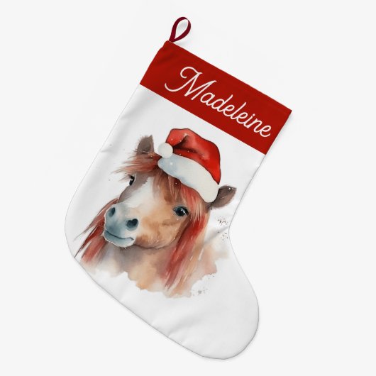 Kerst Pony Leuke Equestrian Paard Santa Hat Grote Kerstsok (Voorkant (Hangend))