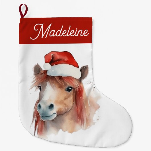 Kerst Pony Leuke Equestrian Paard Santa Hat Grote Kerstsok (Voorkant)