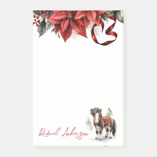  Kerst Pony, Poinsettias en Lint Post-it® Notes (Voorkant)