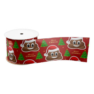 kerst poo emoji met santa hat ribbon satijnen lint