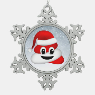kerst poo emoji met santa hat tin sneeuwvlok ornament