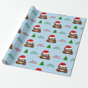 kerst poo emoji met santa hat wrapping paper cadeaupapier