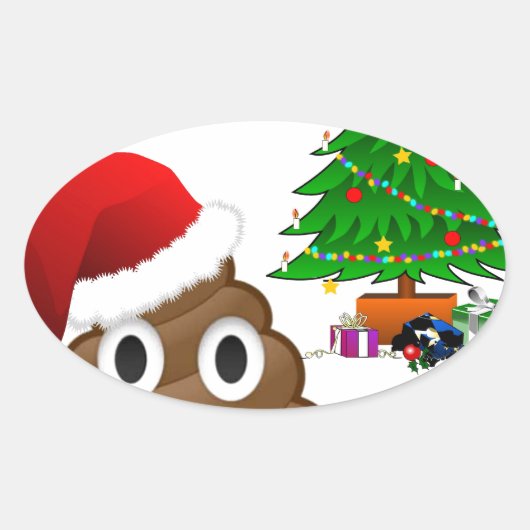 kerst poo emoji ovale sticker (Voorkant)