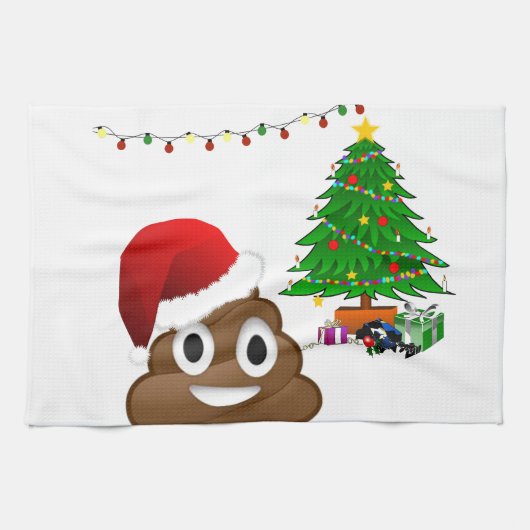 kerst poo emoji theedoek (Horizontaal)