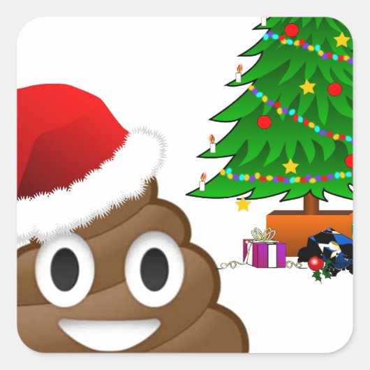 kerst poo emoji vierkante sticker (Voorkant)
