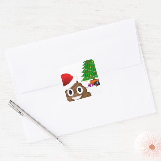 kerst poo emoji vierkante sticker (Envelop)