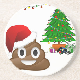 kerst poo emoji zandsteen onderzetter