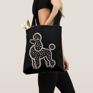 Kerst Poodle Hond Lichten Ornamenten Silhouet Tote Bag