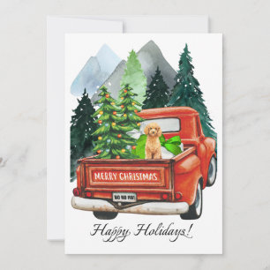 Kerst Poodle & Oude Truck Aquarel Feestdagenkaart