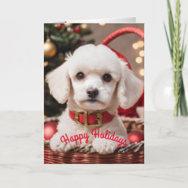 Kerst Poodle puppy in een mand" Feestdagen Kaart