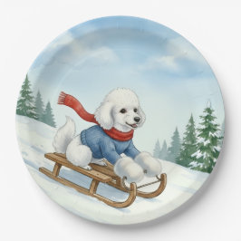 Kerst Poodle sleeën, papieren borden Bordje
