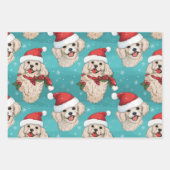 Kerst Poodle Wrapping Papier Set van 3 Inpakpapier Vel (Voorkant 2)