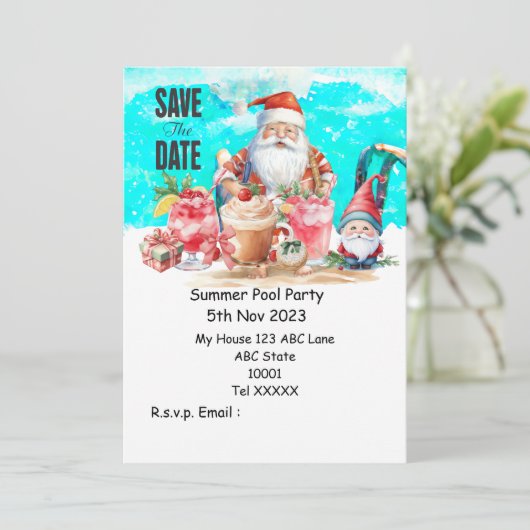 Kerst Pool Party met Sinterklaas Drinken Kaart (Staand voorkant)