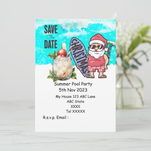 Kerst Pool Party met Sinterklaas Drinken Kaart (Staand voorkant)