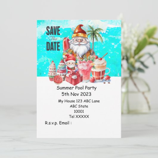 Kerst Pool Party met Sinterklaas Drinken Kaart (Staand voorkant)