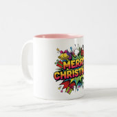Kerst Pop Art strip explodeert Tweekleurige Koffiemok (Voorkant links)