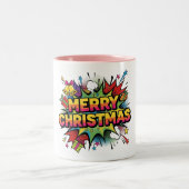 Kerst Pop Art strip explodeert Tweekleurige Koffiemok (Center)