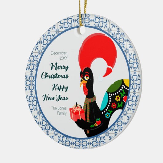 Kerst Portugees Haan en blauw tegels lijst Keramisch Ornament (Links)