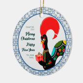 Kerst Portugees Haan en blauw tegels lijst Keramisch Ornament (Links)