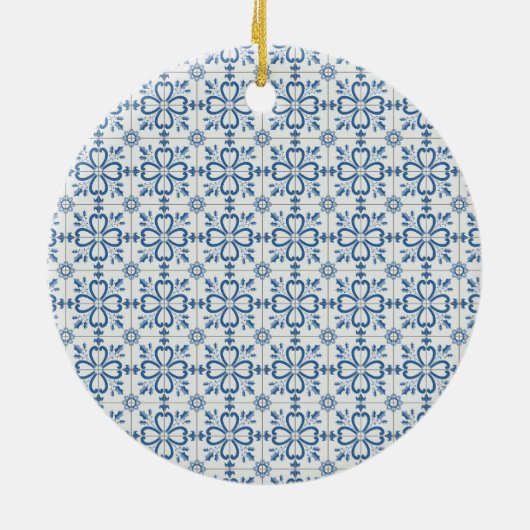 Kerst Portugees Haan en blauw tegels lijst Keramisch Ornament (Achterkant)