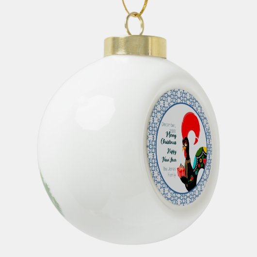 Kerst Portugees Haan en blauw tegels lijst Keramische Bal Ornament (Links)
