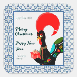 Kerst Portugees Haan en blauw tegels lijst Vierkante Sticker
