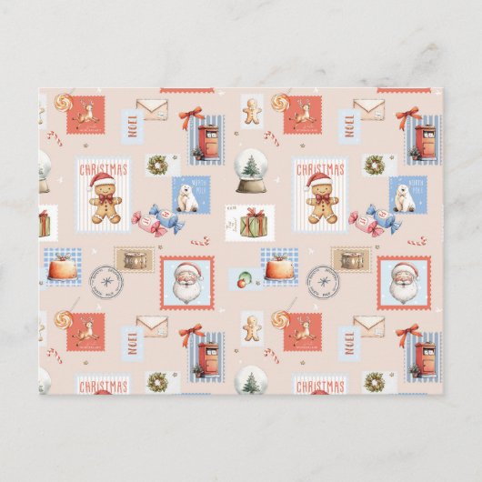 Kerst postzegels Kerstman rendier snoepgoed Briefkaart (Voorkant)