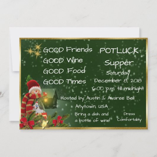 Kerst Pot Luck Dinerfeest Kaart (Voorkant)