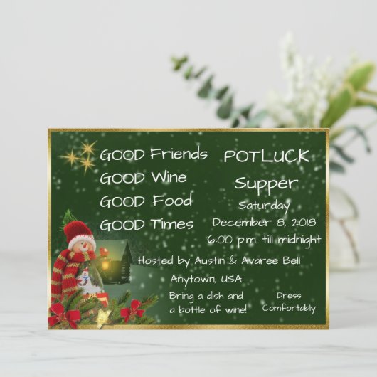 Kerst Pot Luck Dinerfeest Kaart (Staand voorkant)