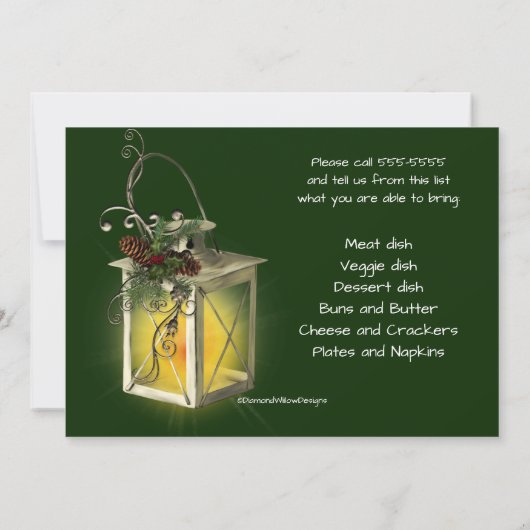 Kerst Pot Luck Dinerfeest Kaart (Achterkant)