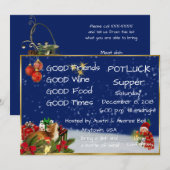 Kerst Pot Luck Dinerfeest Kaart (Voorkant / Achterkant)