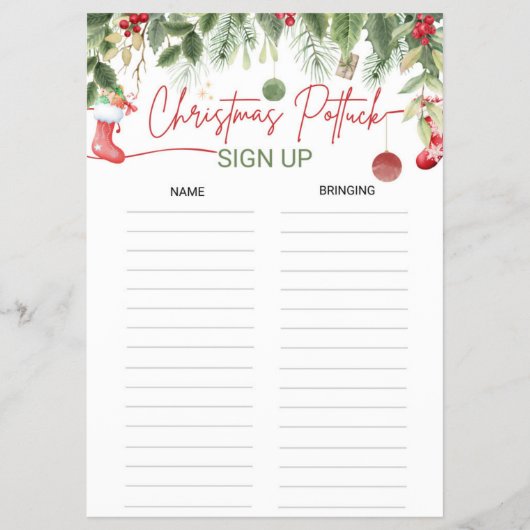 Kerst Potluck Aanmeldblad Xmas Dinner List Flyer (Voorkant)