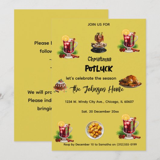 Kerst Potluck Uitnodiging (Voorkant / Achterkant)