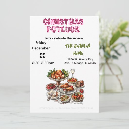 Kerst Potluck Uitnodiging (Staand voorkant)
