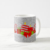 Kerst Potpourri Zilver Faux Glitter Koffiemok (Voorkant rechts)