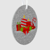 Kerst Potpourri Zilver Faux Glitter Ornament (voorkant)