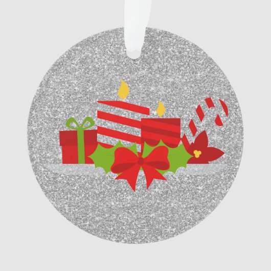 Kerst Potpourri Zilver Faux Glitter Ornament (voorkant)