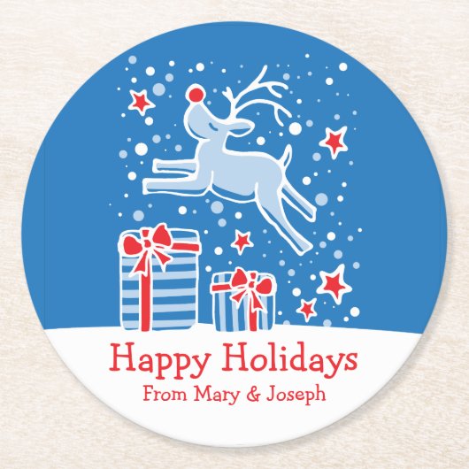 Kerst prancing rendier kunst papier onderzetters (Voorkant)