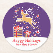 Kerst prancing rendier paarse papier onderzetters (Voorkant)