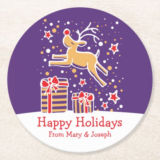 Kerst prancing rendier paarse papier onderzetters (Voorkant)