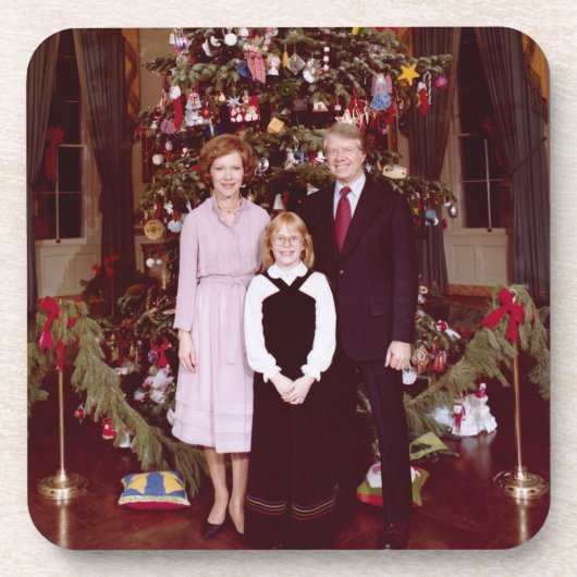 Kerst President James Jimmy Carter Witte Huis Bier Onderzetter (Voorkant)