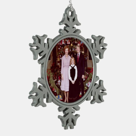 Kerst President James Jimmy Carter Witte Huis Tin Sneeuwvlok Ornament (Links)