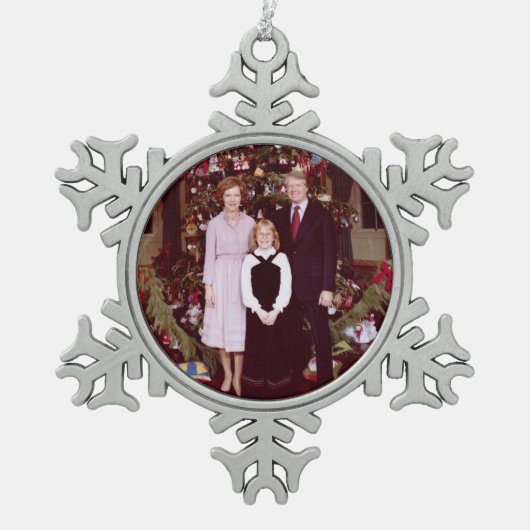 Kerst President James Jimmy Carter Witte Huis Tin Sneeuwvlok Ornament (Voorkant)