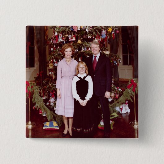 Kerst President James Jimmy Carter Witte Huis Vierkante Button 5,1 Cm (Voorkant)