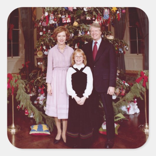 Kerst President James Jimmy Carter Witte Huis Vierkante Sticker (Voorkant)