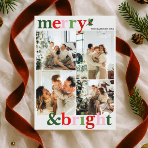 Kerst Pret Familie Merry & Bright Feestdagenkaart