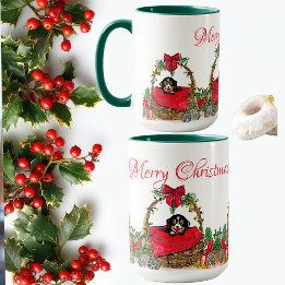 Kerst Prettige Feestdagen, Cute Puppy in een Mandj Mok