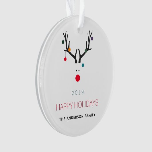 Kerst prettige feestdagen grappige rendierrood ornament (voorkant)
